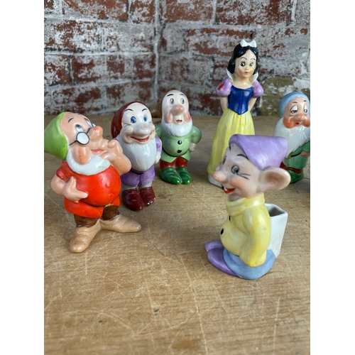 160 - 1930's Walt Disney Snow White & Seven Dwarves Toothbrush Porcelain Holders