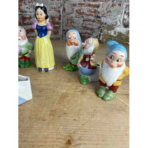 160 - 1930's Walt Disney Snow White & Seven Dwarves Toothbrush Porcelain Holders