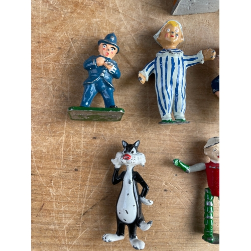 76 - Vintage Lead Figures Inc. Bill & Ben The Flower Pot Men, Noddy Characters & Silvester The Cat