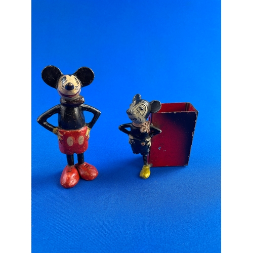 298 - Early Mickey Mouse Figure Registered Design Number 610216 & Metal Matchbox Holder a/f