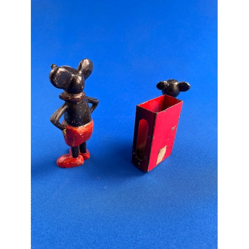 298 - Early Mickey Mouse Figure Registered Design Number 610216 & Metal Matchbox Holder a/f