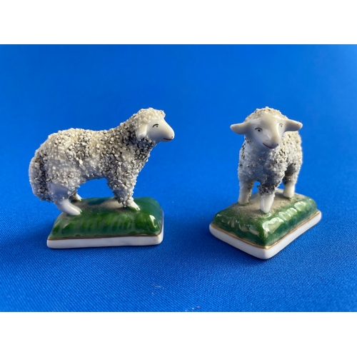 163 - Two Antique French Porcelain Miniature Sheep Figures With Applied Fleece