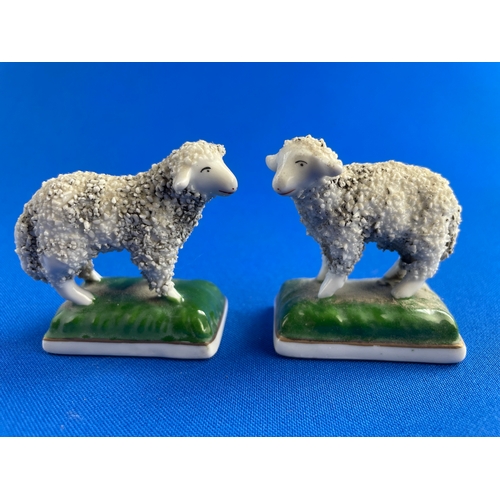 163 - Two Antique French Porcelain Miniature Sheep Figures With Applied Fleece