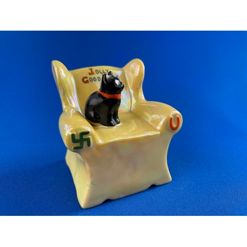 181 - Early (Pre War) Carlton Ware Good Luck Cat On A Chair With Good Fortune Swastik Symbol