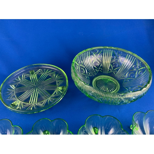 47 - Vintage Green glass to include Four Attractive Desert Dishes