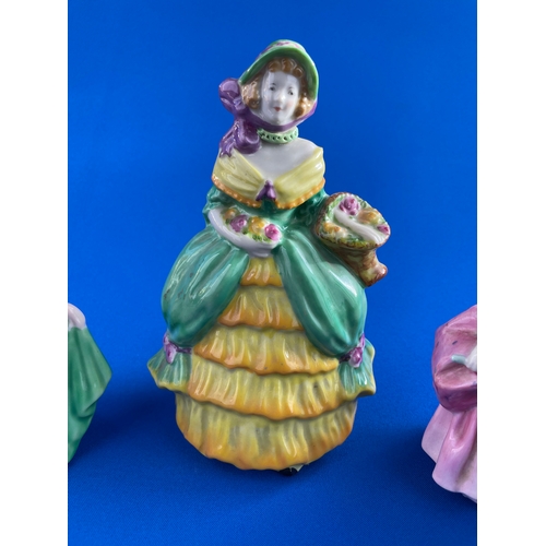 189 - W.H.Goss Sandy Rose Figurine, Two Arcadian Figurines, Doris (Green & Purple)  & Royal Doulton Bo Pee... 