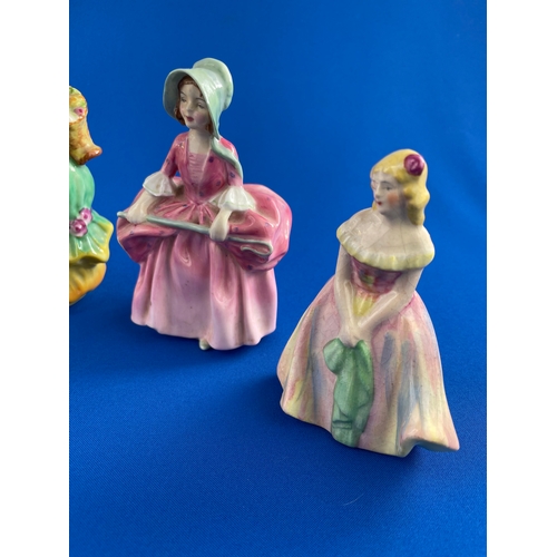 189 - W.H.Goss Sandy Rose Figurine, Two Arcadian Figurines, Doris (Green & Purple)  & Royal Doulton Bo Pee... 