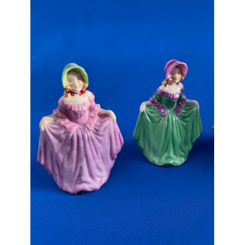 189 - W.H.Goss Sandy Rose Figurine, Two Arcadian Figurines, Doris (Green & Purple)  & Royal Doulton Bo Pee... 