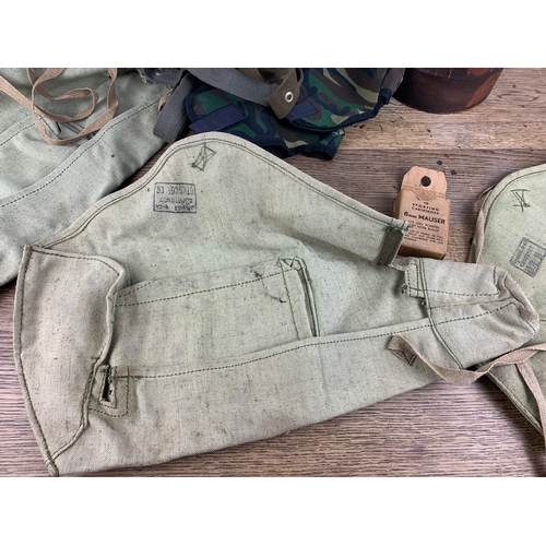 294 - 3 x Russian Military AKS74U AK74 Short Folding Rifle Canvas Drop Bags and Other items as pictured