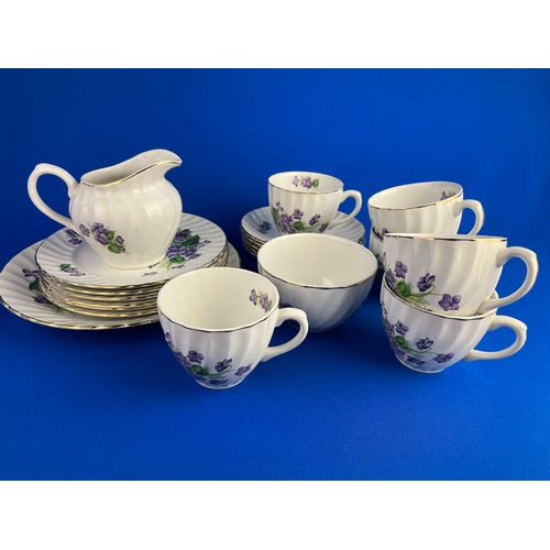 179 - Swinnertons Royal Wessex White Ironstone Tea Set Violets Pattern.