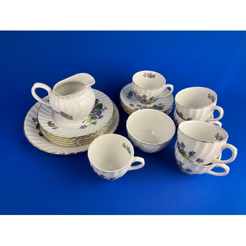 179 - Swinnertons Royal Wessex White Ironstone Tea Set Violets Pattern.