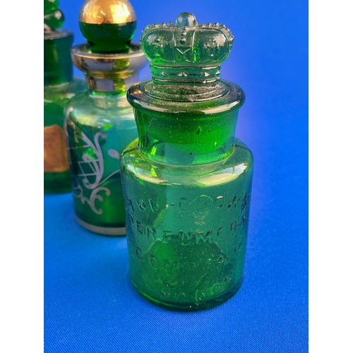 49 - Antique & Vintage Green Glass Perfume & Ink Bottles Inc. The Crown Perfumery & Boots Lavender Shelli... 