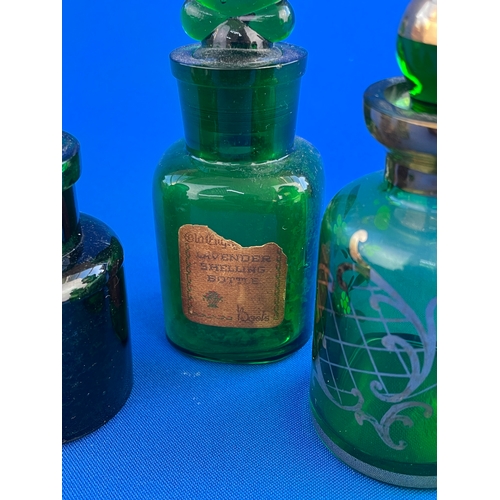 49 - Antique & Vintage Green Glass Perfume & Ink Bottles Inc. The Crown Perfumery & Boots Lavender Shelli... 