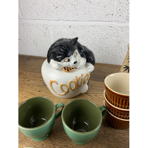 368 - Collection of Kitchen Ceramics inc. Soup Bowls and Cat Biscuit Barrel