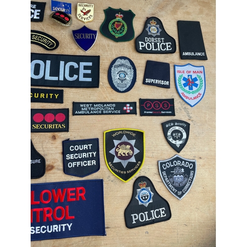 243 - Over 30x Assorted Vintage Embroidered Badges, Patches & Enammel Badges Mostly Police, Security & Eme... 