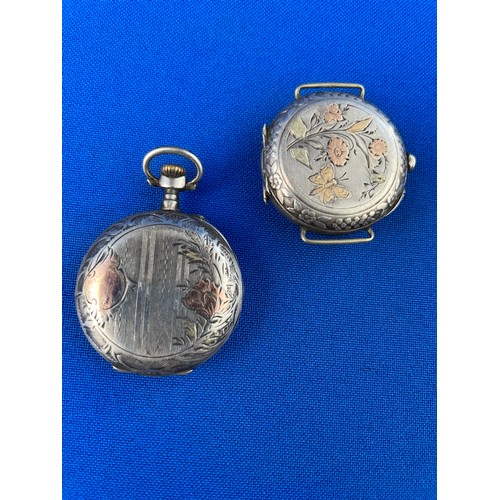 15 - Two Ornate 800 Silver Ladies Watches With Gold Detail On Reverse