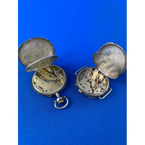 15 - Two Ornate 800 Silver Ladies Watches With Gold Detail On Reverse