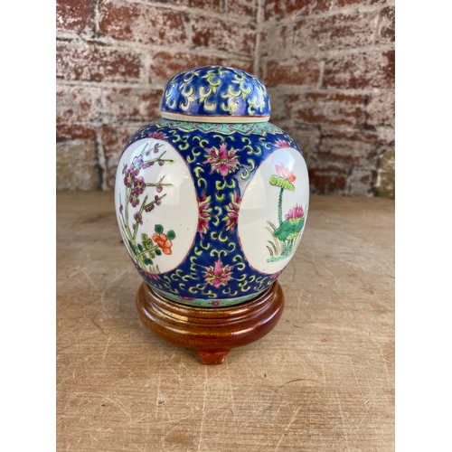 176 - 20th Century Chinese Export Ginger Jar On Wooden Stand.