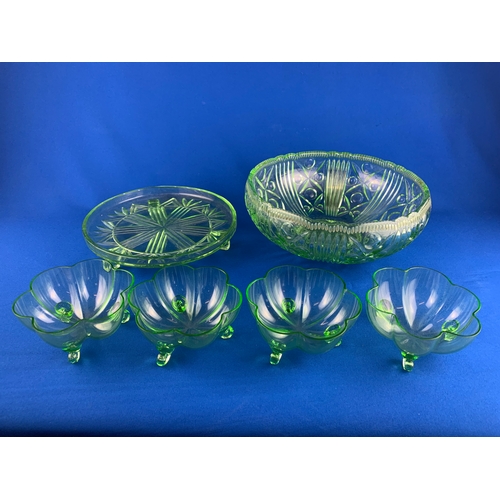 357 - Vintage Green glass to include Four Attractive Desert Dishes