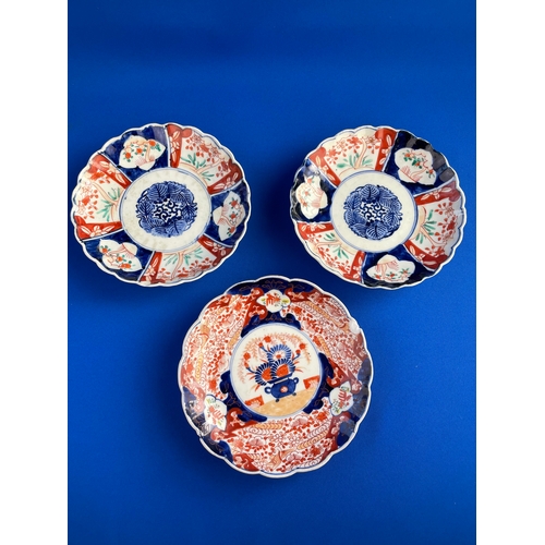 363 - Three Antique Imari Scalloped Plates 1 a/f