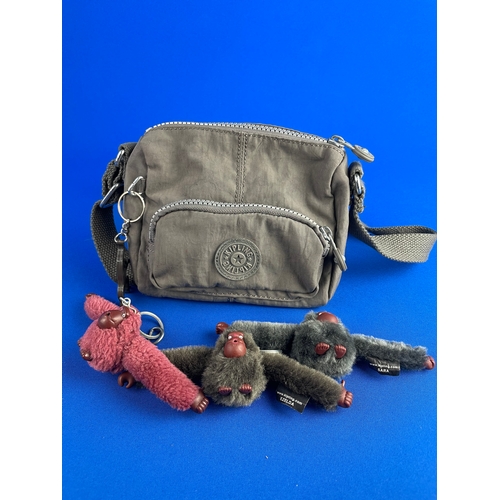 43 - Vintage Kipling Bag & 3x Monkey Mascot Keyrings