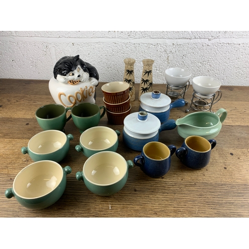 483 - Collection of Kitchen Ceramics inc. Soup Bowls and Cat Biscuit Barrel