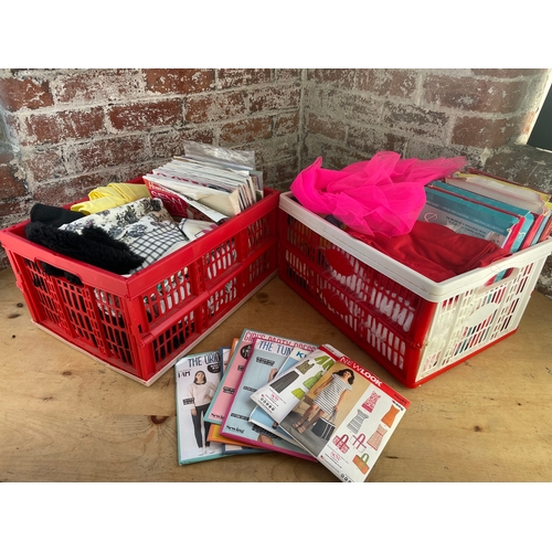 471 - Two Crates Of Material & Sewing Patterns