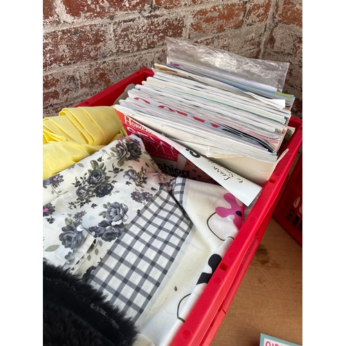 471 - Two Crates Of Material & Sewing Patterns