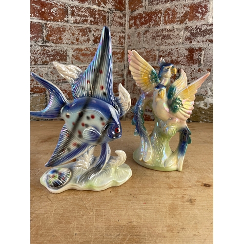 374 - Two Jema Holland Figures. Angel Fish & Parrots. (Parrots a/f)