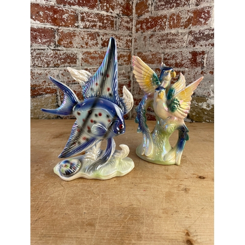 374 - Two Jema Holland Figures. Angel Fish & Parrots. (Parrots a/f)