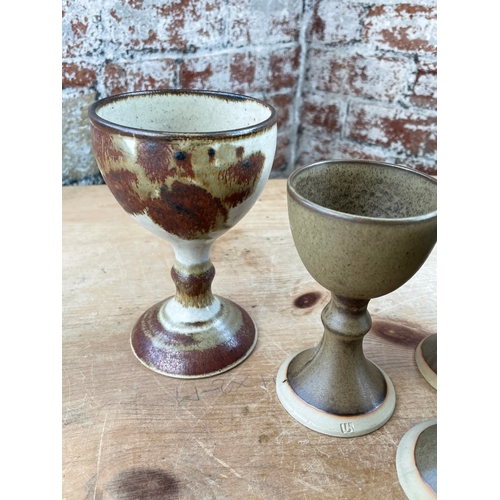 376 - 7x Studio Pottery Goblets by Louis Hudson Trethevy Cornwall