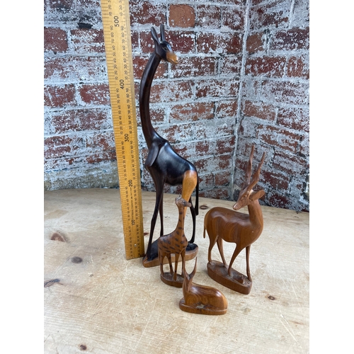 242 - Vintage Hardwood Carved Giraffe & Mid Century Antelopes