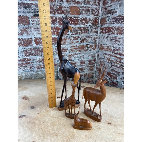 242 - Vintage Hardwood Carved Giraffe & Mid Century Antelopes