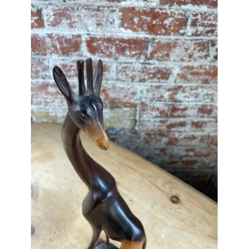 242 - Vintage Hardwood Carved Giraffe & Mid Century Antelopes