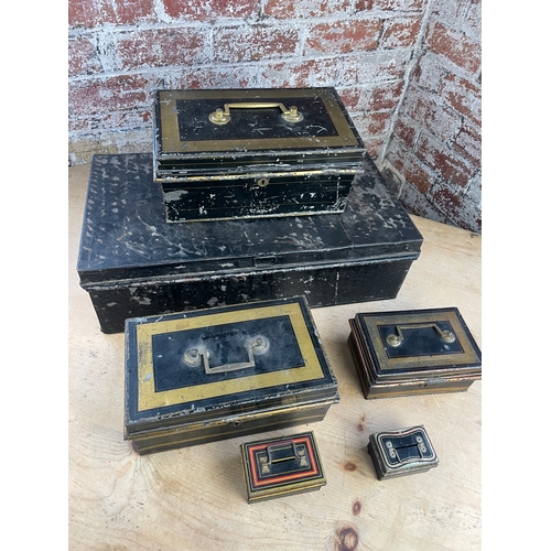 244 - Metal Deed Box & Various Vintage Cash Tins ? Money Boxes