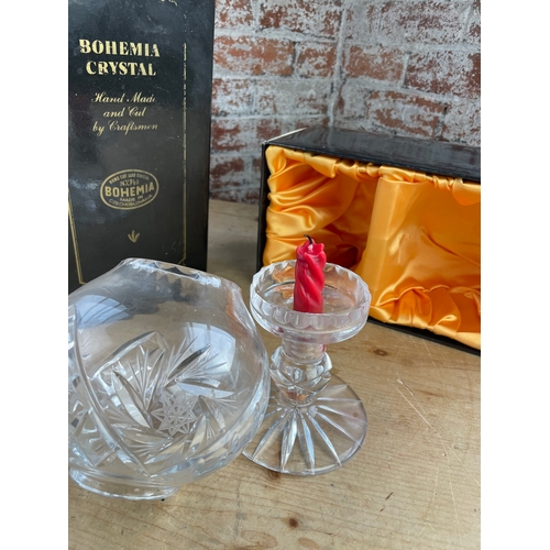 247 - Boxed Vintage Bohemia Crystal Candle Holder