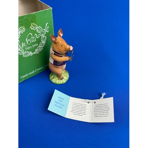 383 - Beswick James The Triangle Player. Pig Band. Boxed With COA. ear a/f