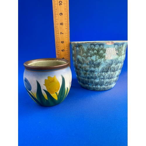 392 - Two Vintage Hand Designed Plant Pots. One Made In Holland With Chip To Rim & One Hand Painted Doric ... 