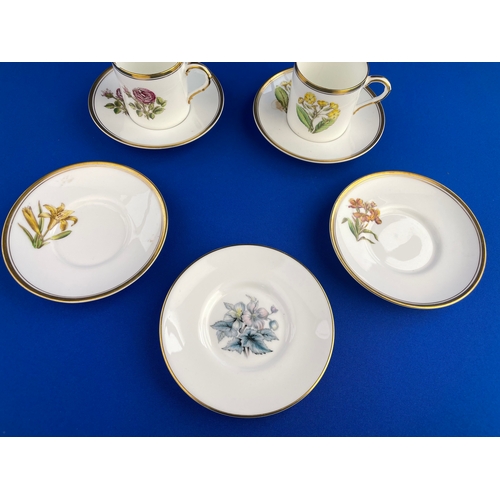 396 - Royal Worcester Floral China Tea Cups (x2) & Saucers (x5)