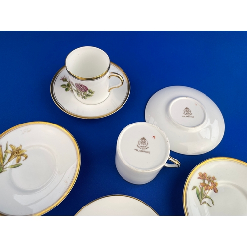 396 - Royal Worcester Floral China Tea Cups (x2) & Saucers (x5)