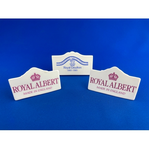 398 - Three China Advertising Display Plaques. 2x Royal Albert & 1x Royal Doulton.