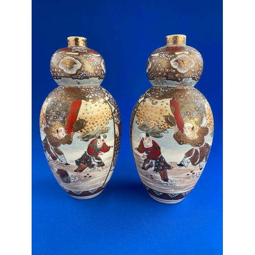 399 - Pair Of Satsuma Vases Signed. 1 As Found