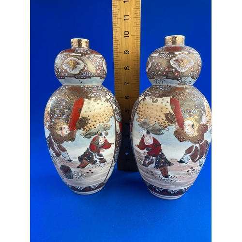 399 - Pair Of Satsuma Vases Signed. 1 As Found