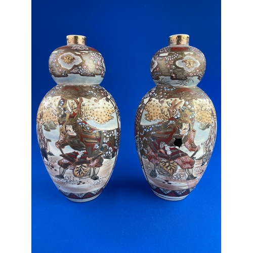 399 - Pair Of Satsuma Vases Signed. 1 As Found