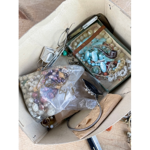 36 - Box Of Vintage Beads, Costume Jewellery & Penknives