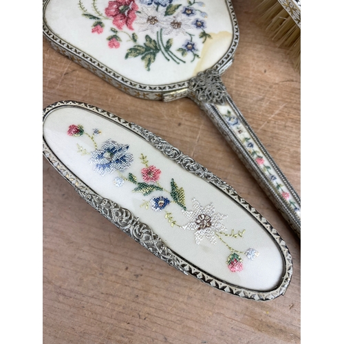 222 - Vintage Petit Point Dressing Table Set