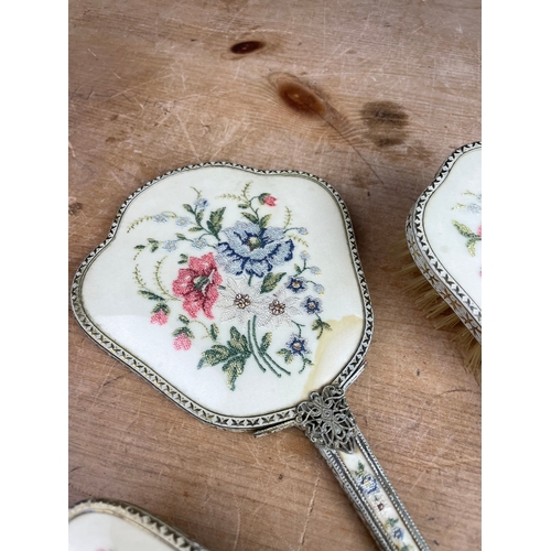 222 - Vintage Petit Point Dressing Table Set