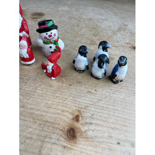 225 - Vintage Christmas Cake Decorations & Miniature Porcelain Penguins