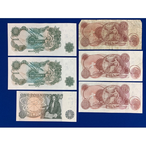 19 - Three Uncirculated Pound Notes, Two With Consecutive Serial Numbers, plus Three Ten Shilling Notes