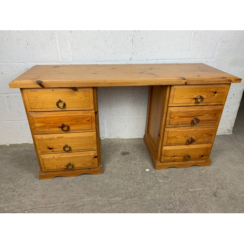 512 - Heavy Pine Eight Drawer Pedestal Desk - ideal up-cycle